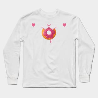 Cat Having Donut - Strawberry Pink Long Sleeve T-Shirt